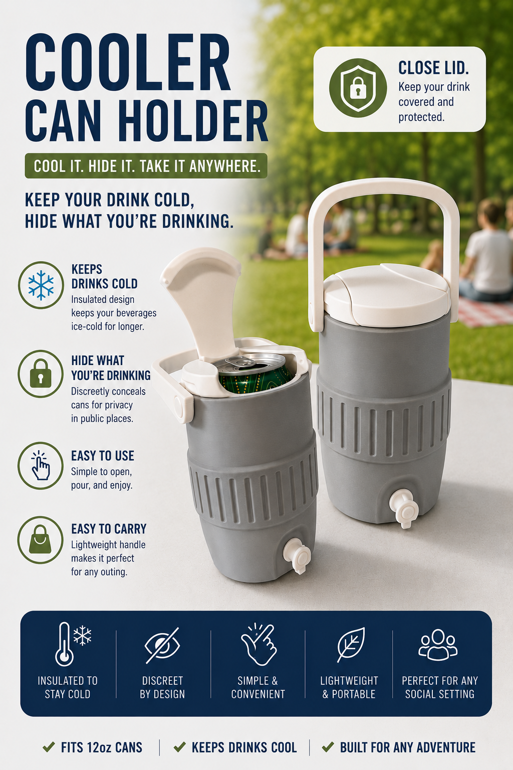 Cooler Can Holder 12oz *Stealth Flipper Lid*